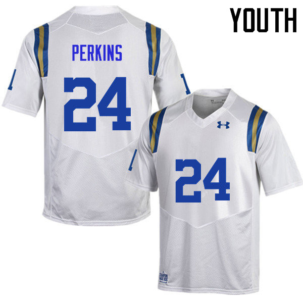 Youth #24 Paul Perkins UCLA Bruins Under Armour College Football Jerseys Sale-White - Click Image to Close